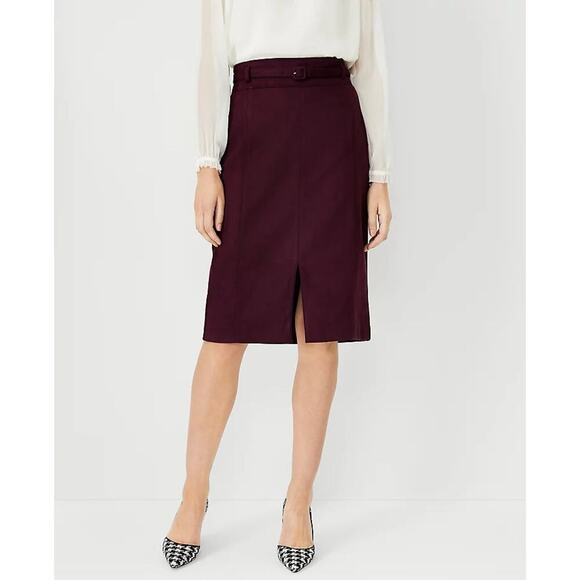 Ann Taylor Purple Faux Suede Belted Pencil Skirt Size 6 Classic Career - Picture 1 of 6